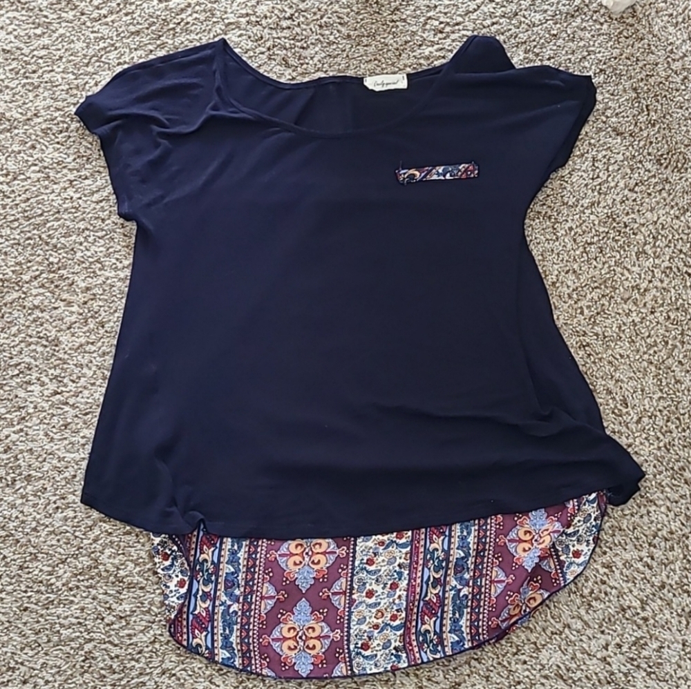 Hi/Lo Mixed Material Blouse